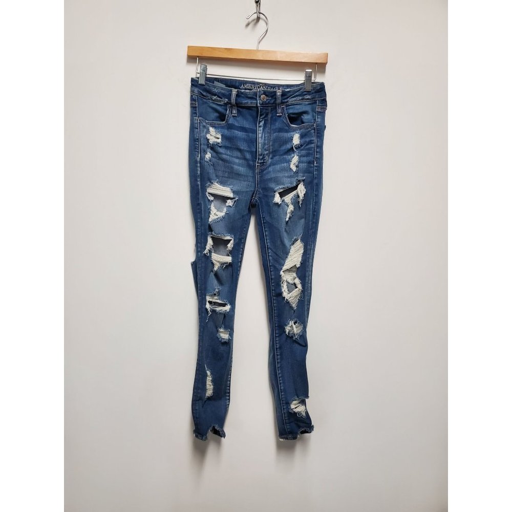 American Eagle Dream Jean Distressed Medium Wash Super Hi-Rise Jegging SZ 6